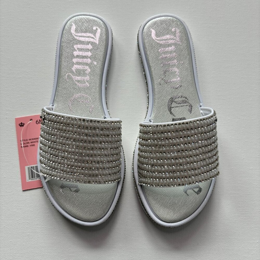 Juicy Couture Women's Yrie White Rhinestone Slides - Picture 2 of 13